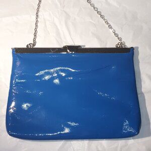 stella & max electric blue faux leather, hinged evening bag